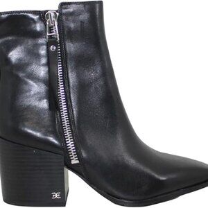 Sam Edelman Carlysle Black Leather Block Heel Silver Zipper Ankle Boots